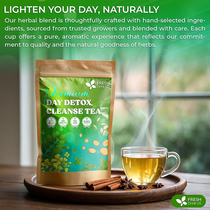FreshDrinkUS, 30 Tea Bags of Herbal Day Cleanse Tea – 30 Day Program | Refreshing Mint Blend with Dandelion, Senna & Hibiscus | Naturally Supports Wellness & Light-Feeling | Caffeine-Free Herbal Tea