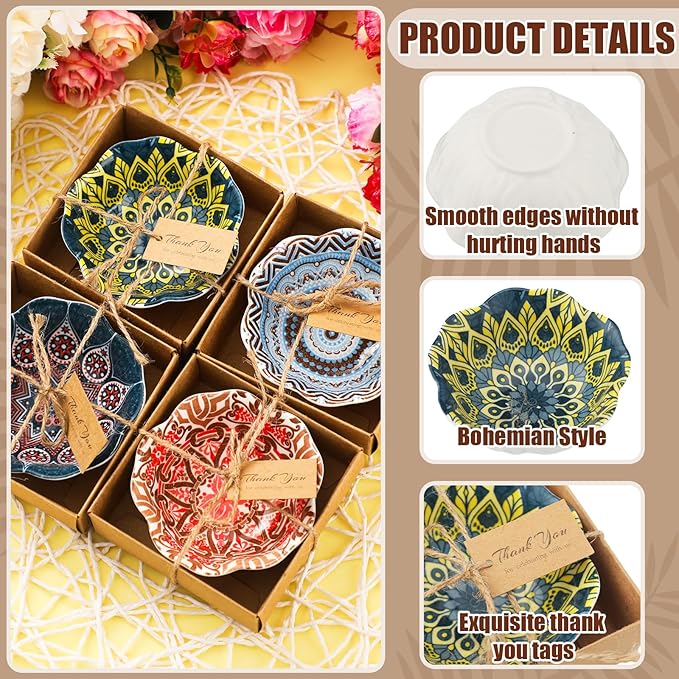 12 Pcs Wedding Favors for Guests 3.3 Inches Small Ceramic Bowl Dipping Bowl Mexican Pottery Boho Dishes Wedding Souvenirs for Bridal Pooja Baby Shower Birthday Guest Return Gift (Bohemian)