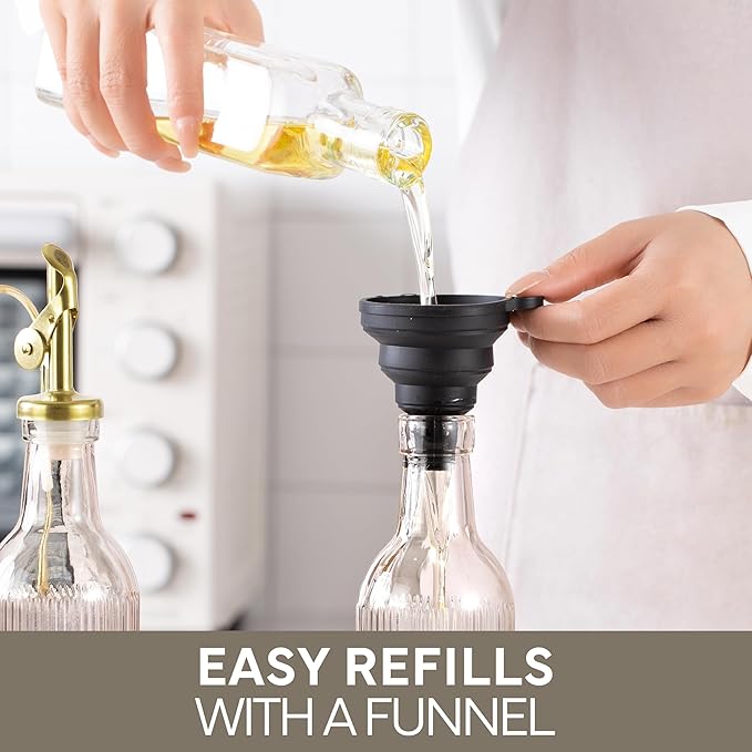 COOK WITH COLOR Glass Olive Oil Bottle Dispenser - 2 Pack- 17oz Oil and Vinegar Cruet - Olive Oil Carafe Decanter for Kitchen, Fluted, Brown