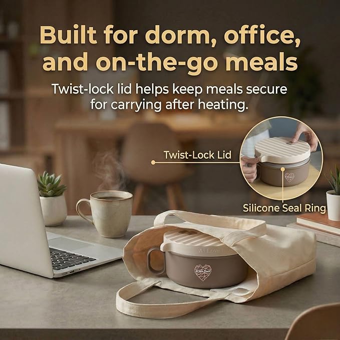 AI LOVE PEACE Ramen Bowl Set of 2, 40 oz Microwaveable Ramen Noodle Bowl Cooker with Lids, Soup Bowls for Pho, Pasta, Rice, Oatmeal, Home Office Dorm (2x Beige)