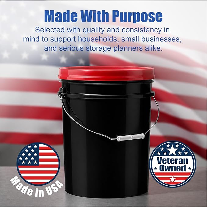 ePackageSupply 5 Gallon Bucket - Food Grade Bucket with Airtight Gamma Seal Screw-On Lid, BPA-Free, Heavy-Duty 90 Mil HDPE Plastic, Bulk Storage, Durable Container, Made in USA, Black/Red, 3 Packs