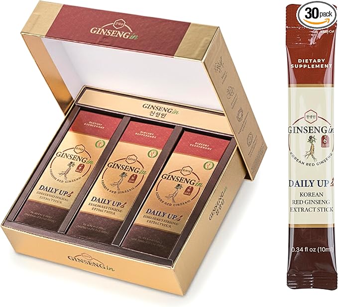 DailyUp Korean Red Ginseng Liquid Sticks — 1000mg, 6-Year Root, No Sugar Added, Caffeine Free, Vegan — Korean GMP Certified, 30 Single-Serve Sticks (1-Month Supply)