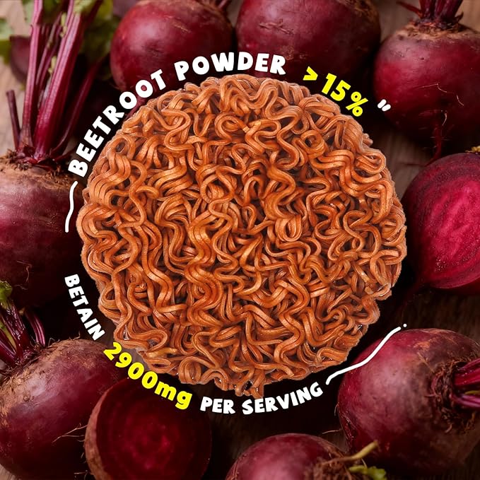 SUNGIVEN Organic Ramen Noodles Beetroot Healthy Low Sodium Ready in 3 Minutes Non-Fried Instant No Additives or Preservatives 2.47 OZ (Pack of 10)