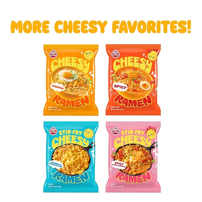 Cheesy Ramen - Cheddar Soup Ramen | Mild Kick, Creamy & Savory Korean Noodles | 3.92 oz (Pack of 4)