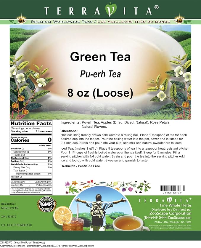 Green Tea Pu-erh Tea (Loose) (8 oz, ZIN: 533570)