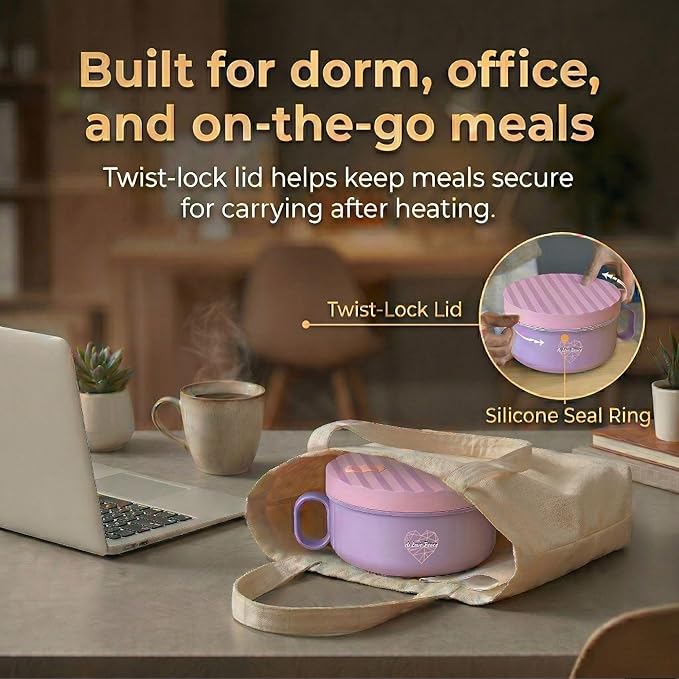 AI LOVE PEACE Ramen Bowls, 40 oz Large Microwavable Noodle Bowls (2 Purple) with Chopsticks, Sporks, and Utensil Bag, Portable Microwave Bowl for Home, Office, Dorm, or College Gift.