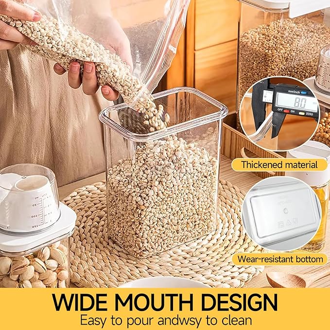 Cereal Container，Rice Storage Dispenser-Airtight Food Storage Organizers BPA-free Plastic Kitchen Pantry Storage Containers Food-Grade PET Material Suitable For Rice, Grains （60.8 oz + 77.7 oz )