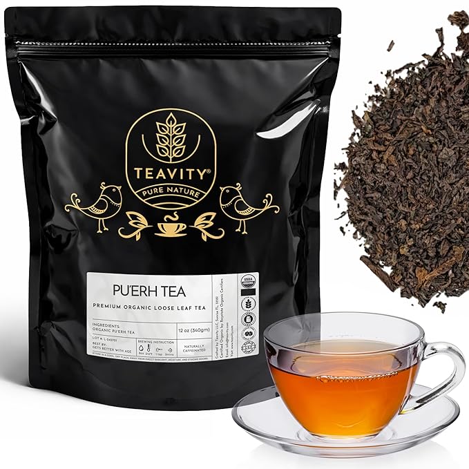 Teavity Puerh Tea Organic Loose Leaf, 12 oz Bag, Certified Organic (340g)