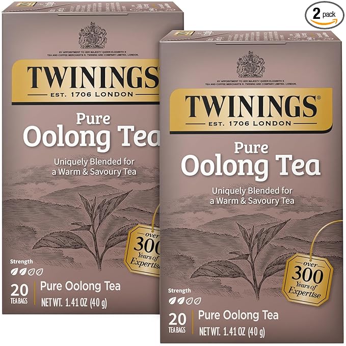 Twinings Pure Oolong Tea 2-Pack – Golden Caffeinated Tea, Individually Wrapped Tea Bags, 20 Count Each