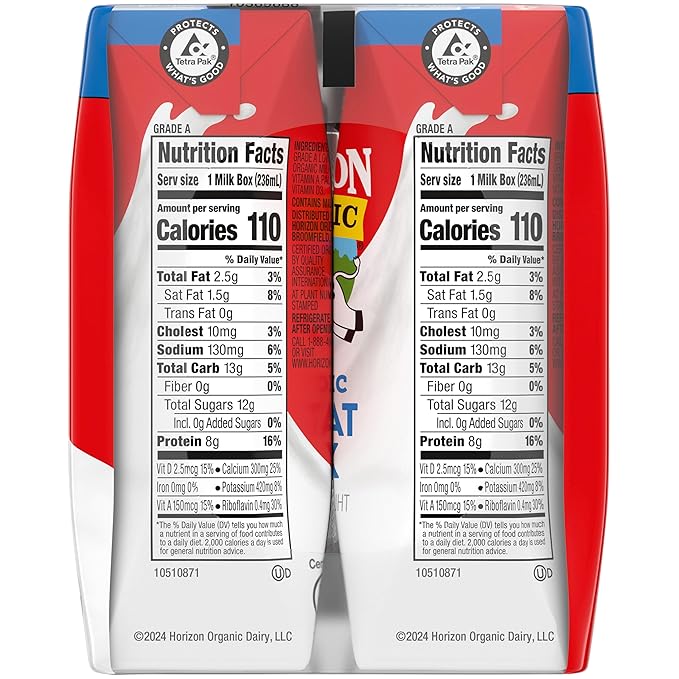 Horizon Organic Shelf Stable 1% Lowfat Milk Boxes, Pack of 6-8g Protein per Serving