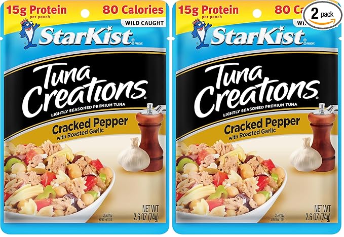 StarKist Tuna Creations Cracked Pepper with Roasted Garlic Pouch (2.6 oz - 2 Pack) Wild Caught, High Protein Shelf Stable Seafood, Soy & Gluten Free, No Draining, Ready to Eat for Salads & Sandwiches