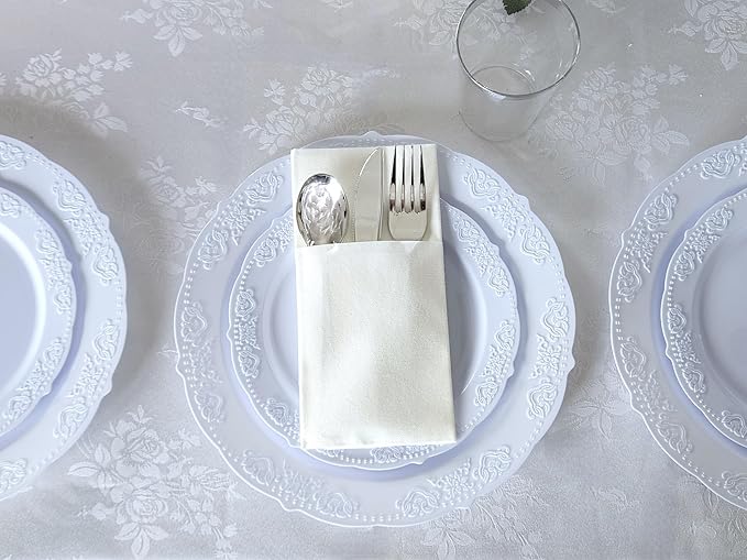 OCCASIONS 240 Blue Fancy Plastic Plates (120 Guests) - Heavy Duty Disposable Plates for Wedding & Party, Elegant China Look, BPA Free, 10.25" Dinner + 7.5" Dessert (Portofino Plain Blue)