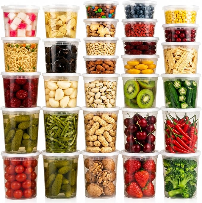 30 Sets (60-Piece) Disposable Food Storage Containers with Lids, BPA-Free, Leakproof, Microwave, Dishwasher and Freezer Safe, Perfect for Everything from Dips and Sauces to Fruits and Full Meals .