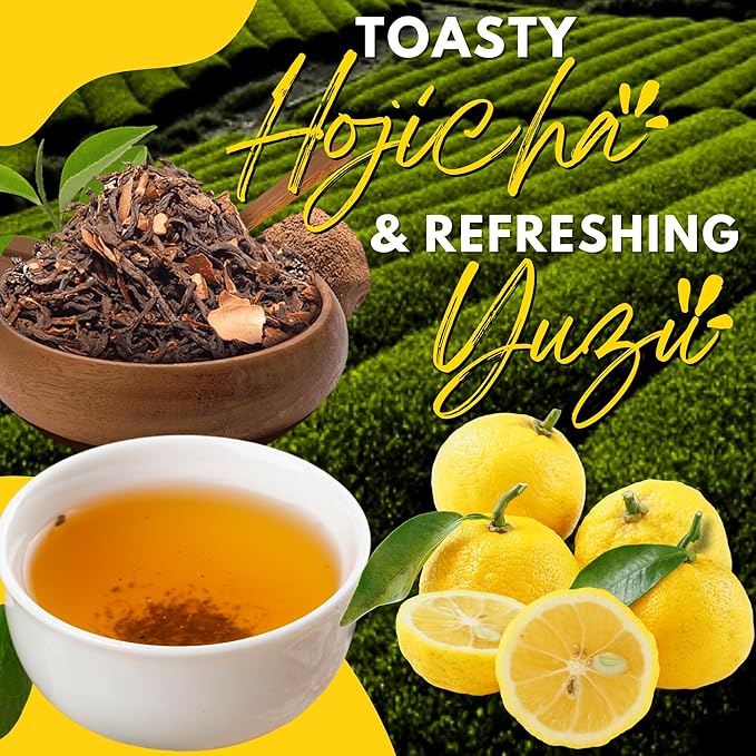 Chasandai Yuzu Citrus Hojicha Teabags - Premium Roasted Green Tea with Natural Yuzu Powder | No Artificial Flavors or Colors | 8 Tea Bags | Made in Japan
