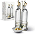 COOK WITH COLOR Glass Olive Oil Bottle Dispenser - 2 Pack- 17oz Oil and Vinegar Cruet - Olive Oil Carafe Decanter for Kitchen, Elegant Fluted, Clear