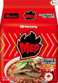 Samyang MEP Black Pepper Beef Ramen Spicy Korean Instant Noodle Soup ENHYPEN Pick Rich Bone Broth Quick Microwave Meal 3.88 oz (Pack of 4)