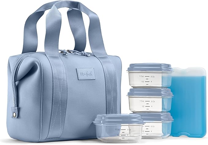 Fit & Fresh Remi Lunch Bag for Women Work – Neoprene Lunch Tote with Containers & Ice Pack, Reusable Meal Prep Lunch Box, Large Capacity, Machine Washable, Slate