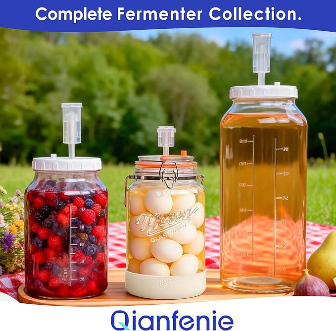 Upgrade 1 Gallon Fermentation Jars with Airlocks - Wide Mouth Glass Jars with Airtight Lid for Sauerkraut Mead Sourdough Starter Pickle, Fermenting Jar with Handle & Non-Slip Silicone Base, 2 Pack