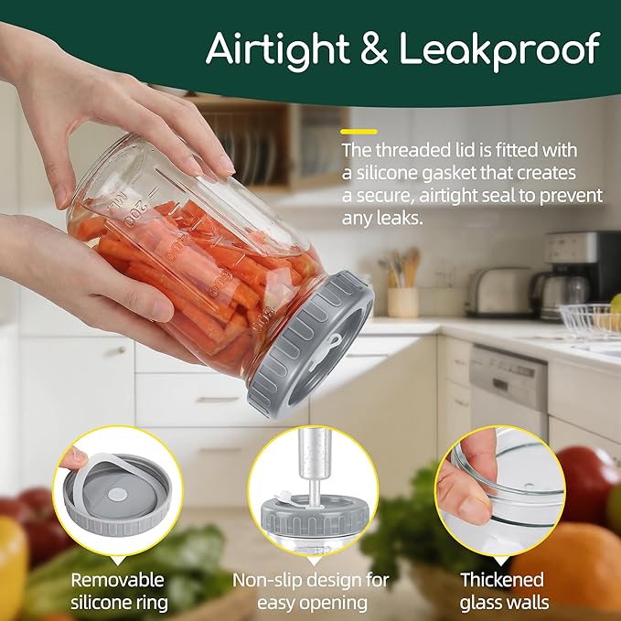 32oz Fermentation Jar Kit with Fermenting Weights and Airlock Lids, Wide Mouth Glass Jars with Scale Mark for Making and Storing Sauerkraut, Pickles (Pack of 4)