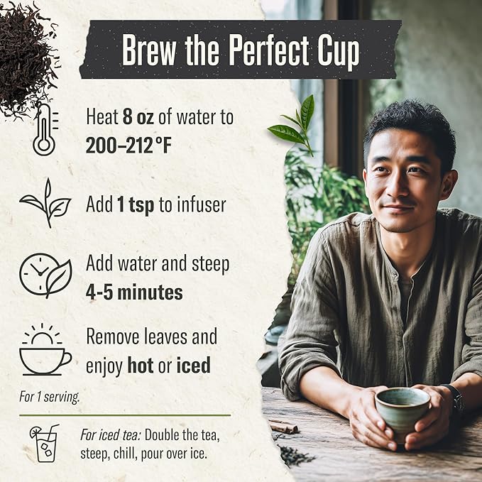 Numi Organic Emperor’s Pu-erh Tea Loose Leaf, Aged Yunnan Caffeinated Black Tea, 16 oz Bulk Pouch, Smooth Earthy Bold Flavor, Brews 200 Cups