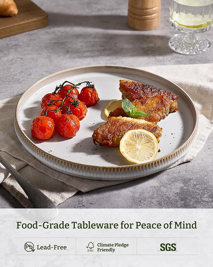 famiware Star Salad Plates for 6, 8 inches Plate Set, Stoneware Dinnerware, Small Dinner Plates for Dessert, Salad, Appetizer, Cappuccino White (Pack of 2)