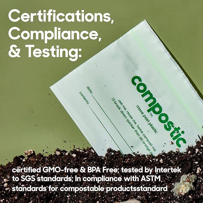 Compostic Compostable Sandwich Bags (90 + 10 Count) Everyday Essential — Resealable Zip-Seal, Plant-Based, Home Compostable, Freezer & Microwave Safe, BPA-Free, Non-Toxic, GMO-Free Food Storage Bags