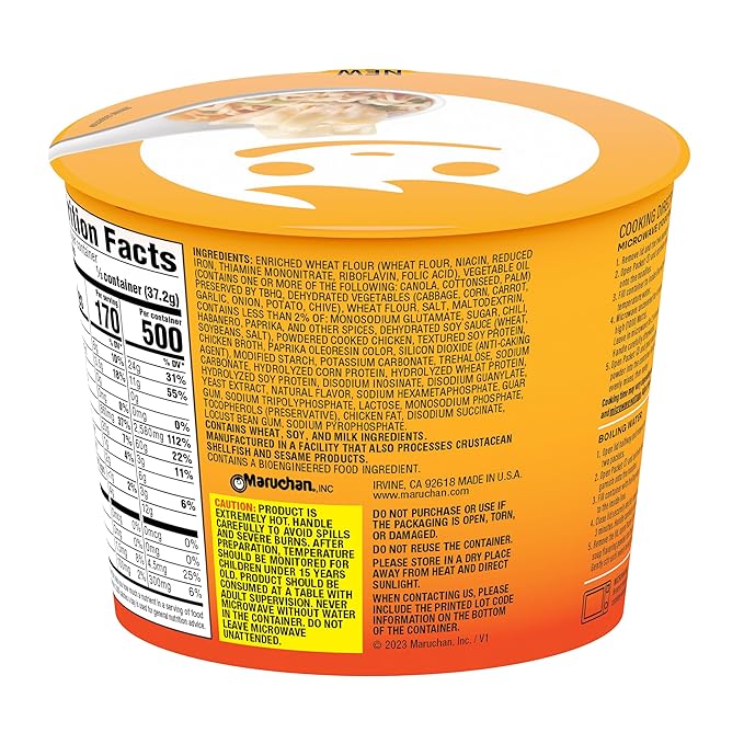 Maruchan Wonton Ramen Bowl, Hot & Spicy Chicken Flavor – Japanese-Style Instant Noodle Soup, Microwaveable Easy Meal – 3.93 Oz. (6 Pack)