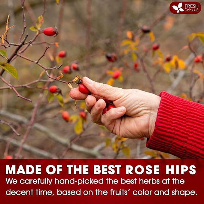 FreshDrinkUS, Premium 75 Rosehip Tea Bags, 100% Natural & Pure from Rose Hip Fruits. Loose Rosehip Herbal Tea. Made with Natural Material Tea Bags. No Sugar, No Caffeine, No Gluten, Vegan.