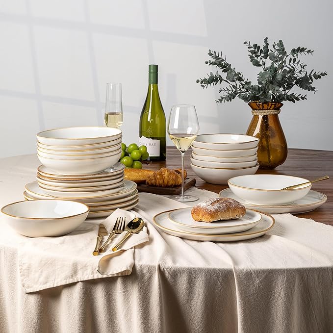 AmorArc Ceramic Dinnerware Sets,Handmade Reactive Glaze Stoneware Plates and Bowls Sets,Highly Scratch Resistant | Dishwasher & Microwave Safe Dishes Set,Service for 4 (12pc)