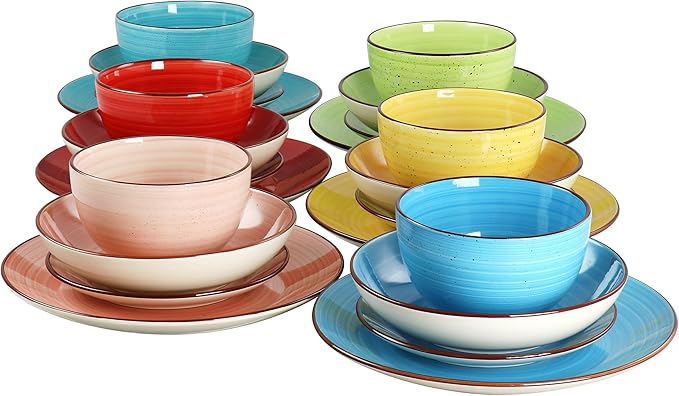Elama Sebastian Round Stoneware Dinnerware Set in Assorted Colors (18 Piece)