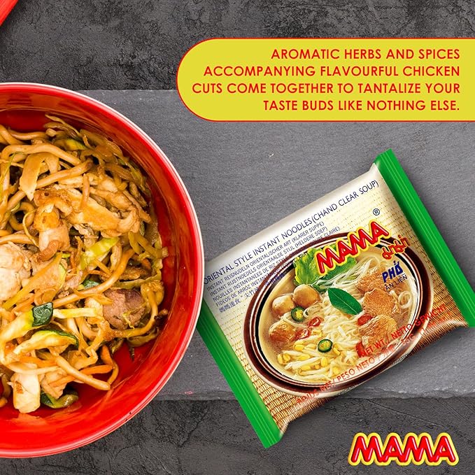 MAMA Noodles Chand Clear Soup Instant Rice Noodles w/Delicious Thai Flavors, Hot & Spicy Noodles, No Trans Fat w/Fewer Calories Than Deep Fried Noodles 30 Pack