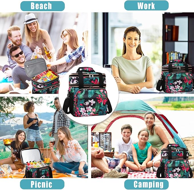 GLENKEY Tactical Lunch Box Cooler Bag - Expandable Insulated Lunch Bag for Men Women - Large Lunchbox for Adults Work Shifts Outdoor Trips Floral 16L