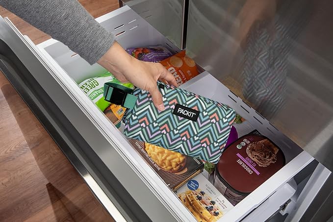 PackIt Freezable Small Insulated Snack Box, Diamond Chevron, with EcoFreeze Technology (Built-in Ice Pack), Mini Cooler or Small Lunch Bag, For Fresh Snacks On the Go, for Work, Gym, or Travel