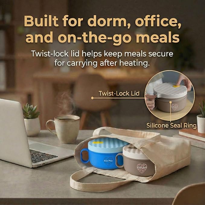 AI LOVE PEACE Microwave Noodle Bowl Set of 2, 40 oz Ramen Bowls with Lids, Dishwasher Safe Soup Bowl for Ramen, Pho, Pasta, Rice, College Dorm Essentials (Beige & Blue)
