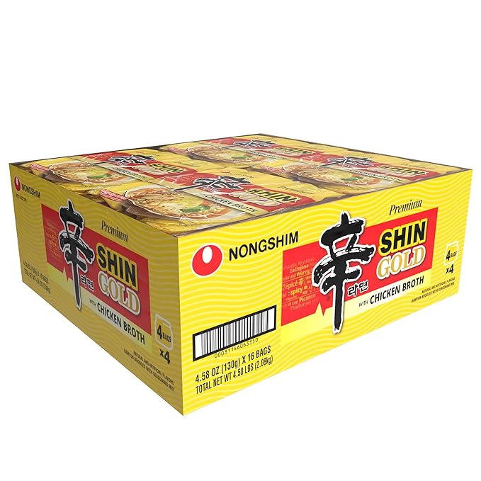 Nongshim Ramen Noodles, Gourmet Instant Ramen, Premium Microwavable Noodle Soup, Shin Gold, 4.58 Ounce (Pack of 16)