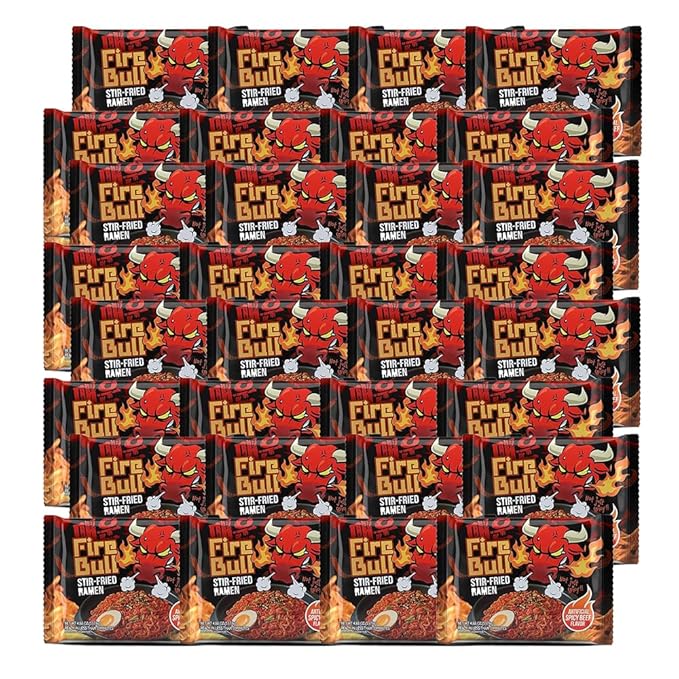 [Fire Bull Ramen] Intense Spicy Stir-Fried Ramen | Original Flavor | Authentic Korean Heat Meets Flavorful Delight | Thick, Chewy Noodles | Quick & Easy Meal (1 Case, 32 Pouches)