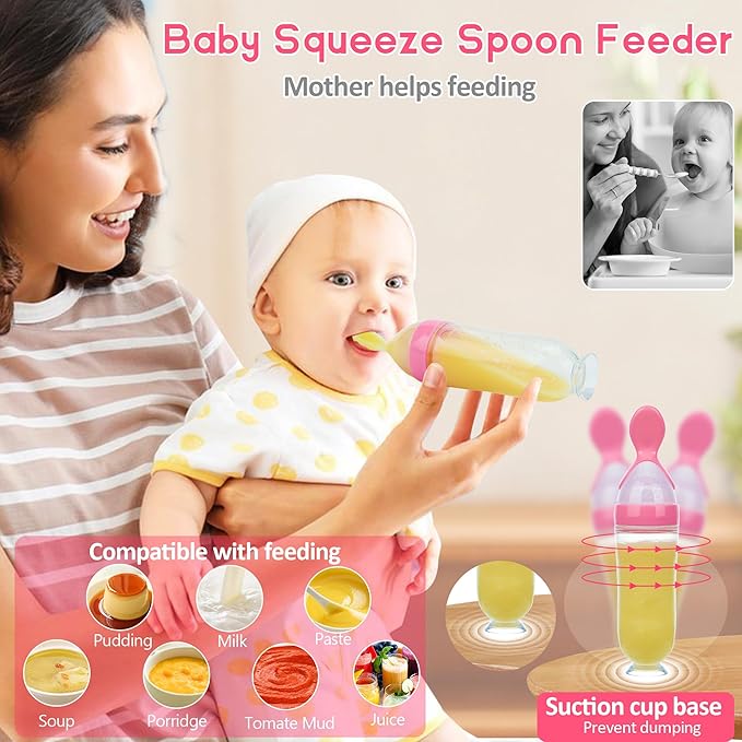 Baby Fruit Feeder Pacifier | Infant Food Feeder Pacifier & Baby Food Dispensing Spoon | Mesh Fresh Fruit Teethers for Babies | Infant Teething Feeders Shower Gifts for Boys and Girls(Blush)