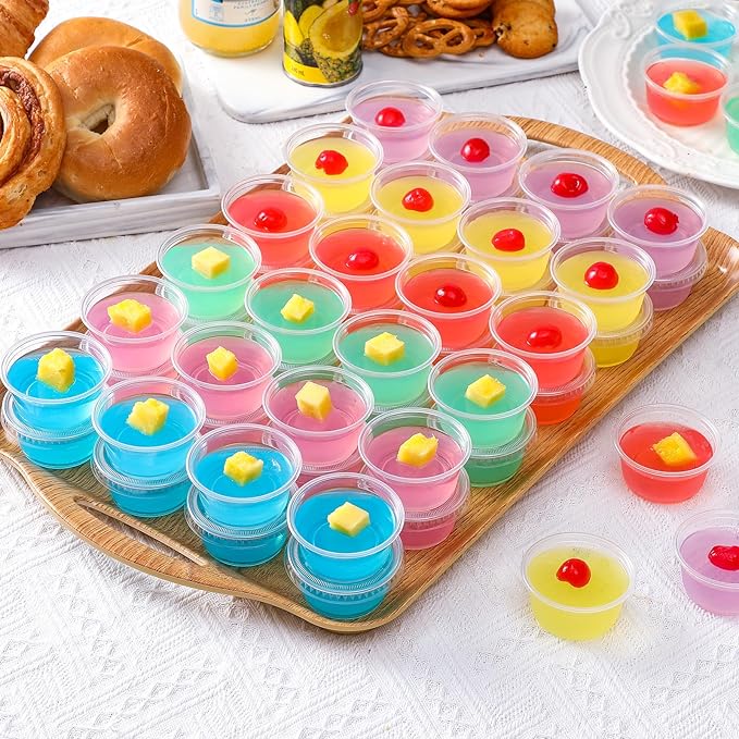 AOZITA 60 Sets - 2 oz Jello Shot Cups, Portion Cups With Lids, Small Plastic Containers with Lids, Airtight and Stackable Souffle Cups