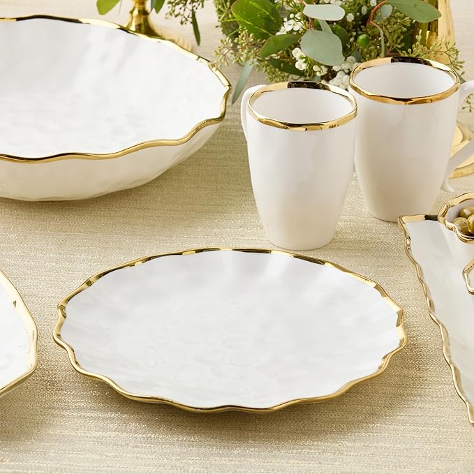 Regency Gold 11-Inch Porcelain Dinner Plates – Set of 4 Elegant Gold-Trimmed Plates – Durable, Dishwasher-Safe Fine Tableware for Formal Dining, Holidays & Everyday Use