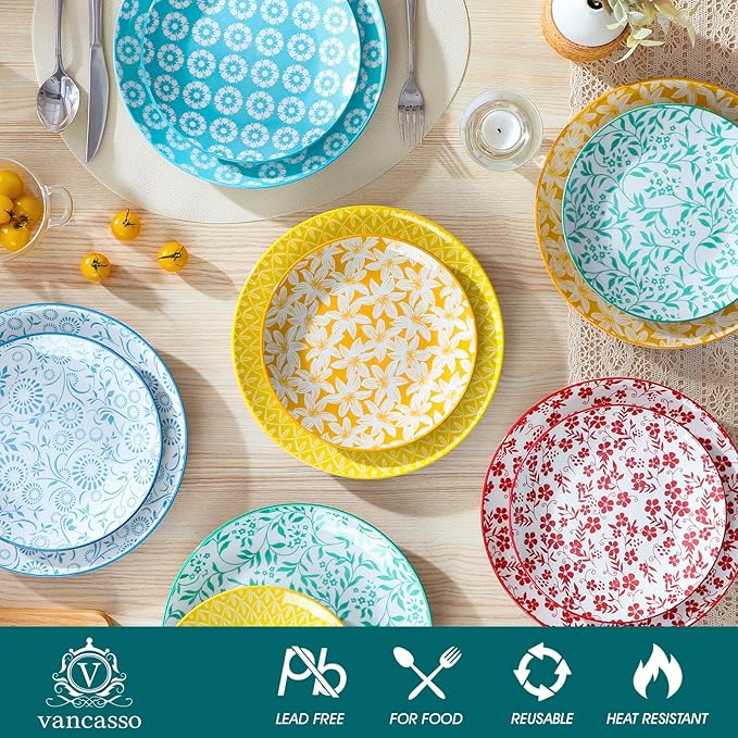 vancasso Ceramic Salad Plates Set of 6, Small Vintage 8.25 Inch Plate Set of 6 for Kitchen, Porcelain ColorfulDessert Plates for Kitchen, Microwave Oven Dishwasher Safe, Vintage Gift, Pastel
