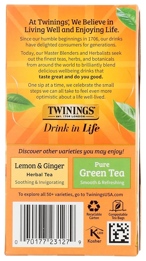 Twinings Honeybush, Mandarin, & Orange Herbal Tea Individually Wrapped Bags, 20 Count (Pack of 1), Naturally Caffeine-Free, Enjoy Hot or Iced, 20 Teabags