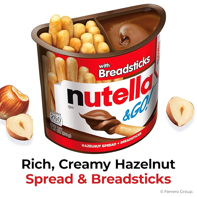 Nutella & GO! Chocolate Hazelnut Spread with Cocoa + Breadsticks, 24 Bulk Snack Packs, 1.8 oz Each