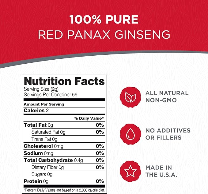 Red Panax Ginseng Powder with Natural Ginsenosides (4 oz)- Supports Healthy Energy, Vitality, Mood and More, Korean Panax Ginseng Root Powder for Smoothies, Coffee or Drinks (1 Pack)