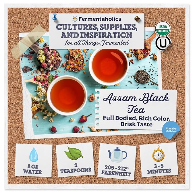 Fermentaholics Assam Black Tea – 4 oz – USDA Certified Organic Loose Leaf – OU Kosher – Ideal For Brewing Kombucha