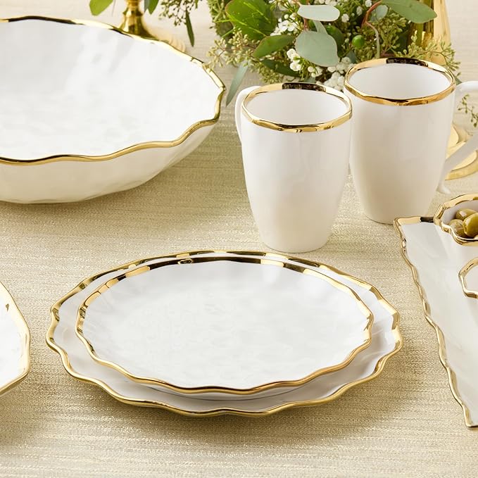 Regency Gold 9-Inch Porcelain Salad Plates – Set of 4 Luxurious Gold-Edged Plates – Stylish, Durable Tableware for Serving Fresh Salads, Appetizers & Desserts
