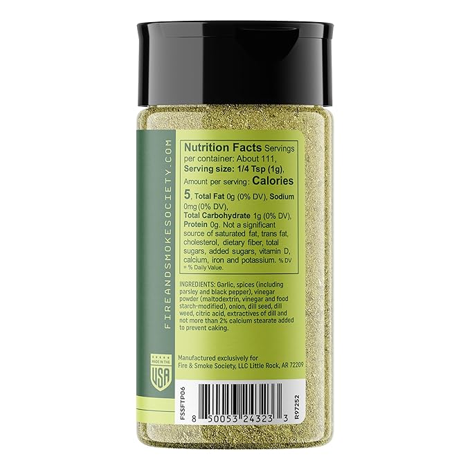 Fire & Smoke Society Salt-Free Dilly Licious Seasoning Blend | All Purpose Seasoning | Chicken, Fish, Potatoes, Veggies | Garlic, Onion, Dill | M 3.9 oz