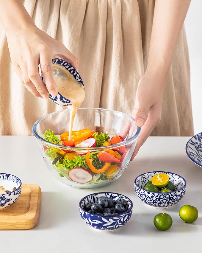 vancasso 2.7 Oz Ceramic Mini Dipping Bowls Set of 6, 3 Inch Small Dip Bowls for Sauce, Soy Sauce, Sushi, Condiments & Side Dishes, Chinoiserie Floral Style, Microwave & Dishwasher Safe, SELENE Series