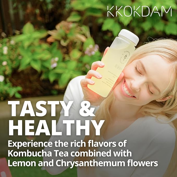 KKOKDAM Kombucha Tea - Lemon & Chrysanthemum Korean Tea - Kombucha Drinks Probiotic Support, Low Calorie, Sugar Free Kombucha Pack - 500g Bulk Pouch