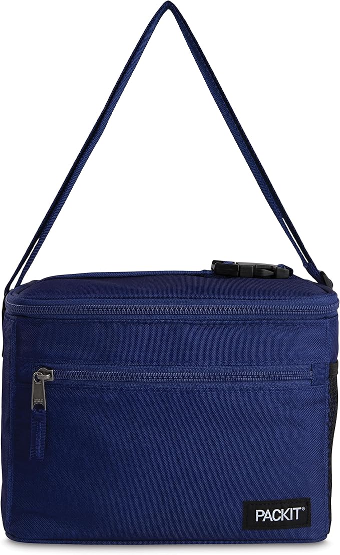 PackIt Freezable Essential Lunch Cooler, True Blue, Built with EcoFreeze Technology, Fully Freezable, Collapsible, Reusable, With Adjustable Crossbody Strap, Top Clip Handle, Designed for Fresh Office