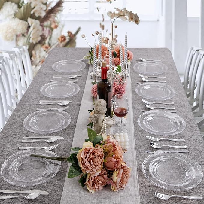 U-QE 60PCS Clear Plastic Plates for Party - Clear Plates Disposable Heavy Duty for Party & Wedding - Include 30PCS 10inch Dinner Plates and 30PCS 7.5inch Dessert/Salad Plates